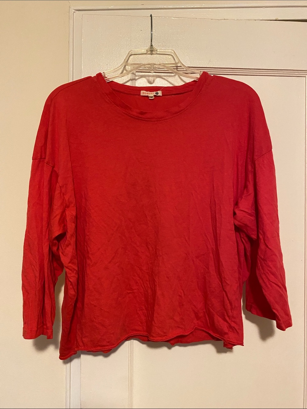 🎀 5/$20 🎀 Sundry Women's Size 2 Oversized Hibiscus Light‎ Knit 3/4 Sleeve Boxy T
